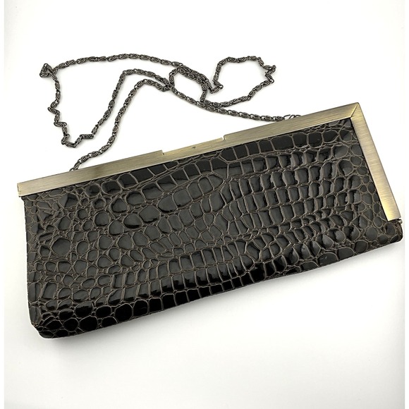 Jessica McClintock Vintage Clutch Patent Leather Crossbody Purse Retro 80s 11 in - Picture 1 of 16